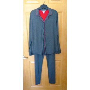Addison Meadow Knit Pajamas Dark Gray With Red Piping XL
